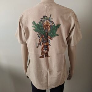 Vintage Ganja Outpost beefy beige tshirt, men's medium